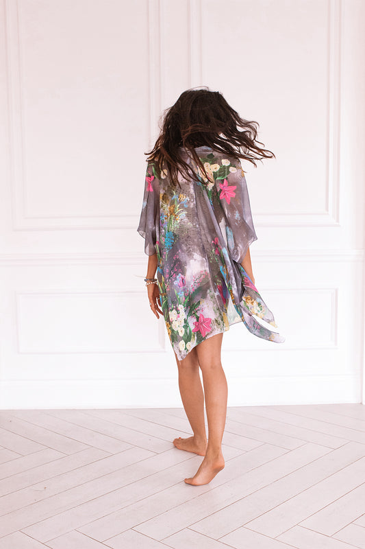 Flower Fields Forever Kimono- S L A T E