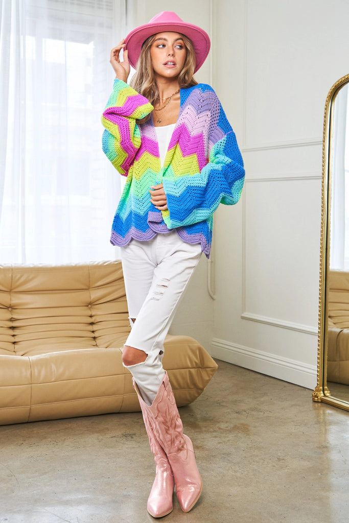 Elleflower - Rainbow Multi Colour Knit Sweater Cardigan