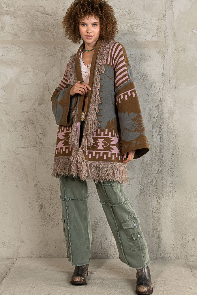 Elleflower - Eclectic Essence Sweater Cardigan - OLIVE MOCHA