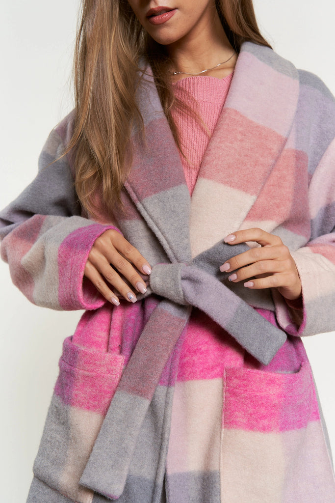 Elleflower - Hot Pink Plaid Midi Coat