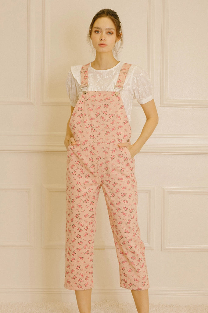 Elleflower - Tiny Floral Print Overall Pants