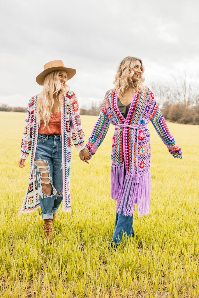 Elleflower - Hippie Heart Fringe Duster - Violet