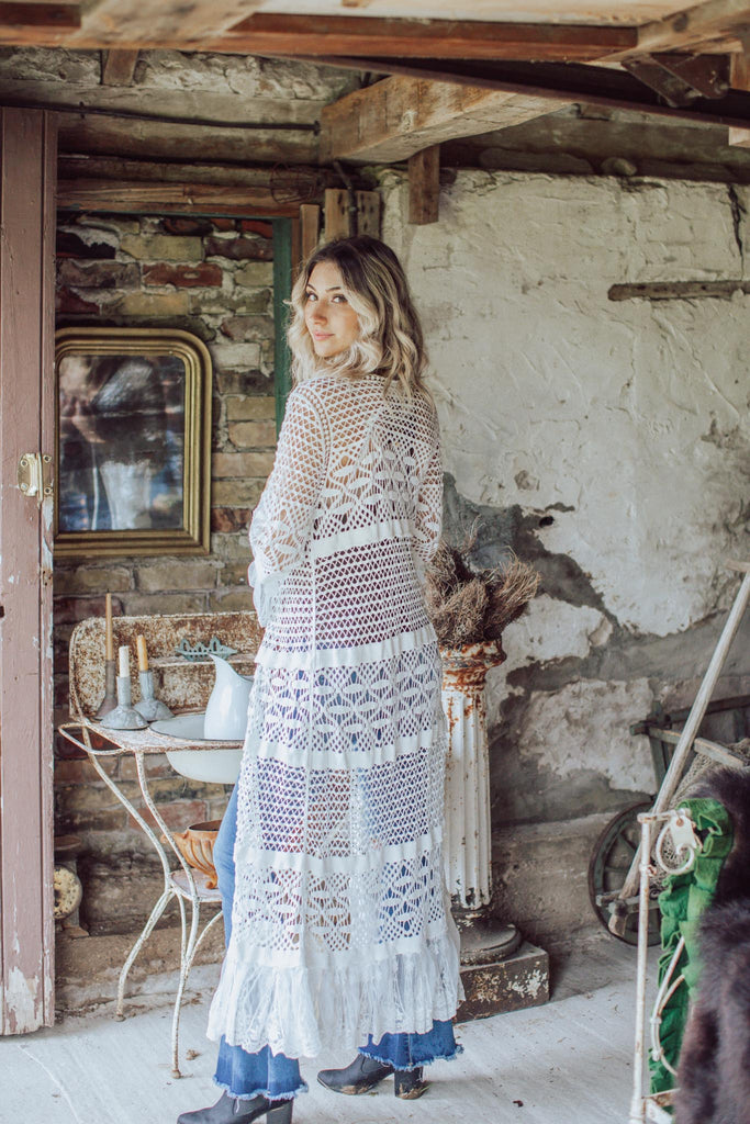 Elleflower - Iris Crochet Duster- Creamy Beige- (SZ 0-12)