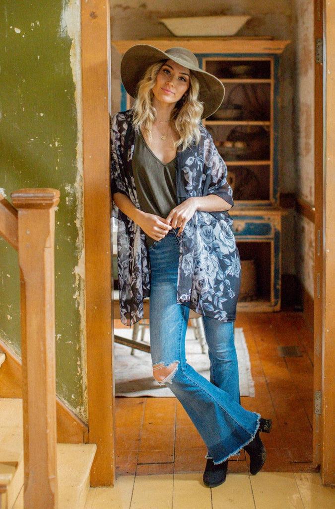 Rose Bush Kimono - MIDNIGHT