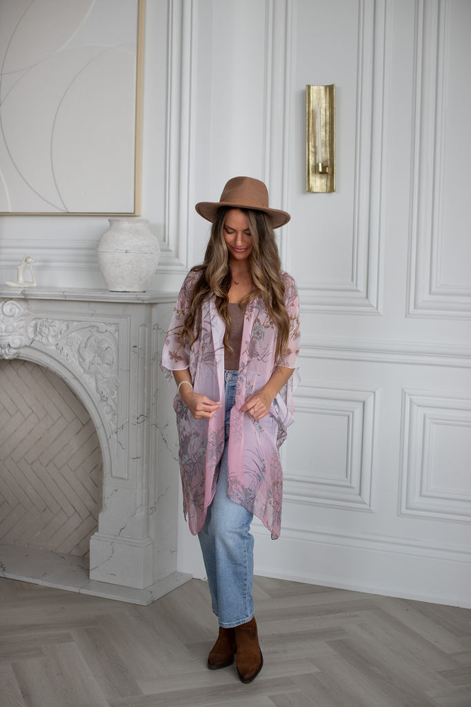 Birds & Bees Kimono - Ombre Rose