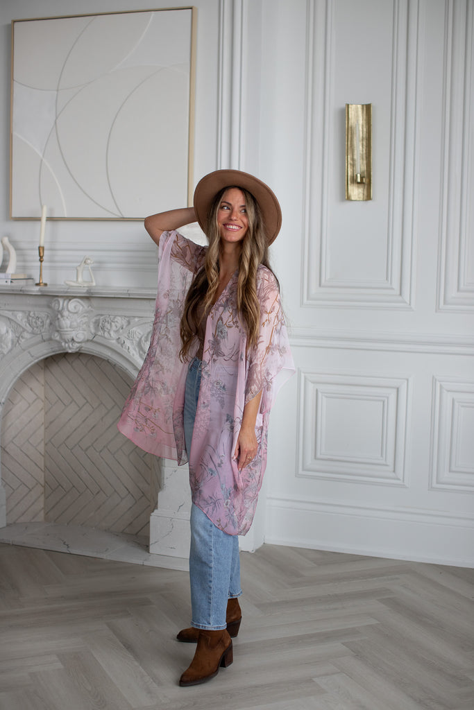 Birds & Bees Kimono - Ombre Rose