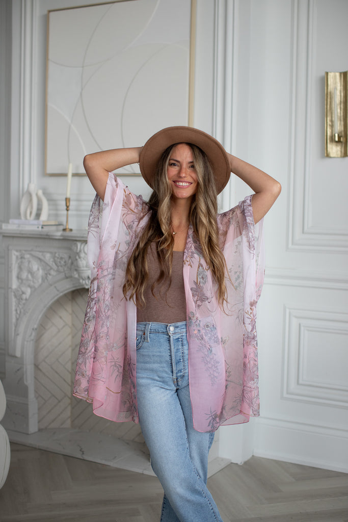 Birds & Bees Kimono - Ombre Rose