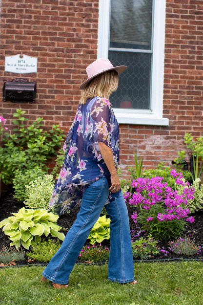 Hibiscus Kimono - Navy