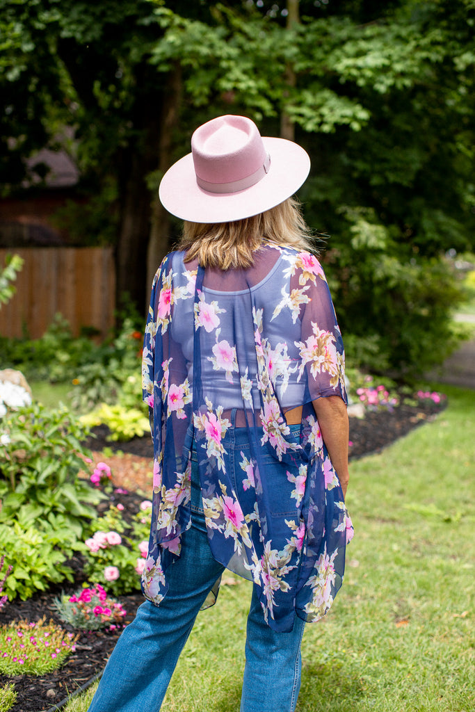 Hibiscus Kimono - Navy