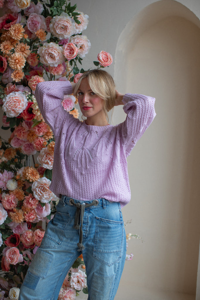 ELLEFLOWER - Pointelle Sweater - LILAC