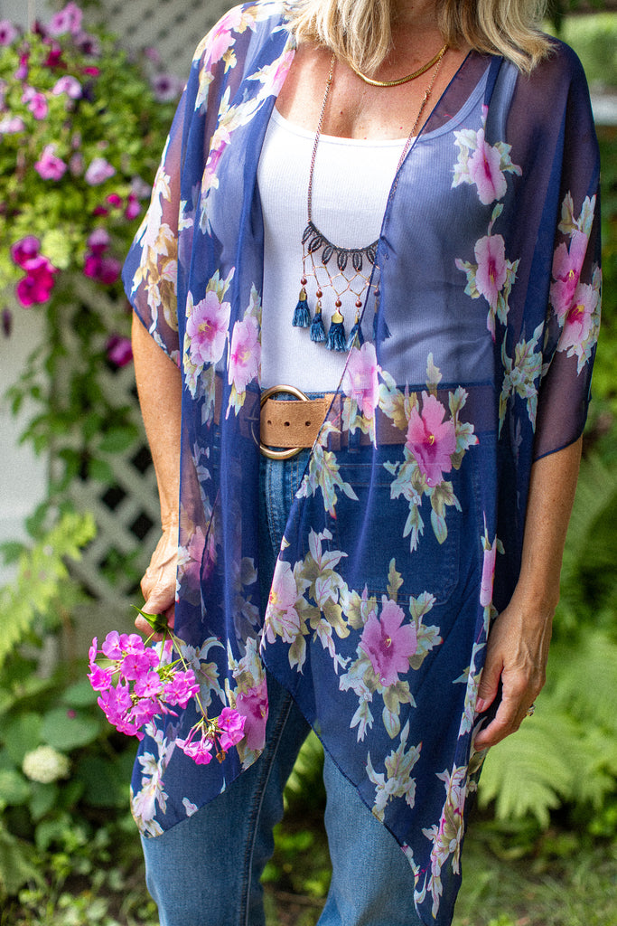 Hibiscus Kimono - Navy