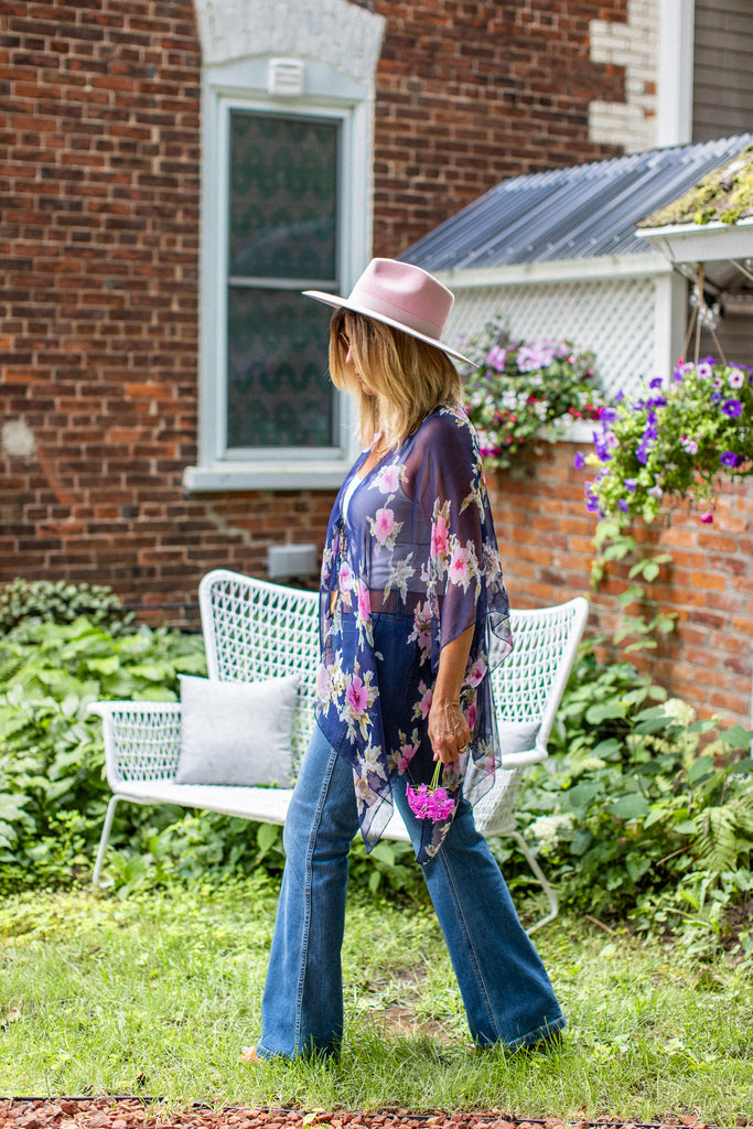 Hibiscus Kimono - Navy