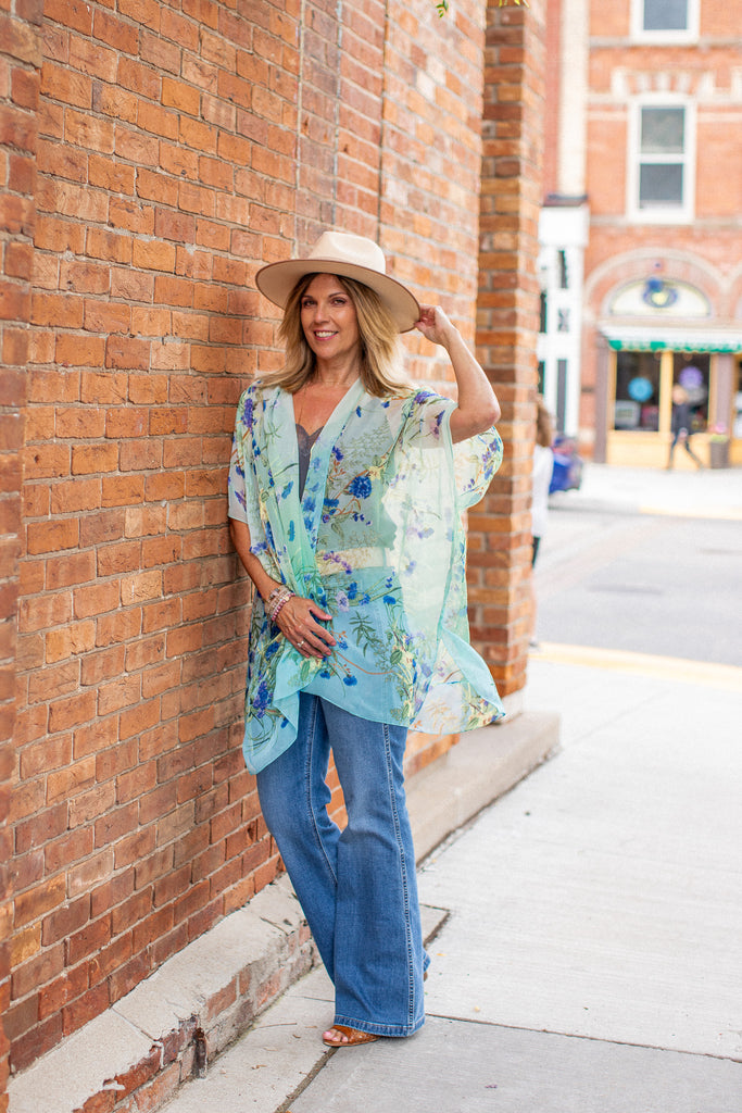 Birds & Bees Kimono - Ombre Turquoise