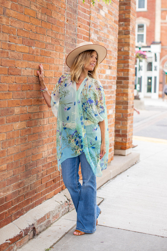 Birds & Bees Kimono - Ombre Turquoise