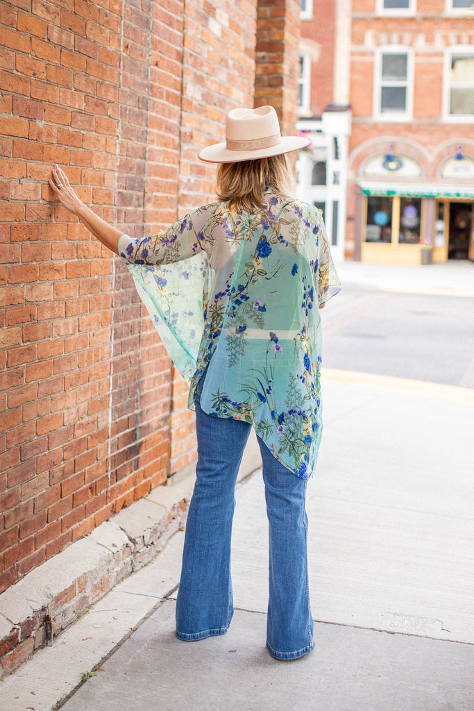 Birds & Bees Kimono - Ombre Turquoise