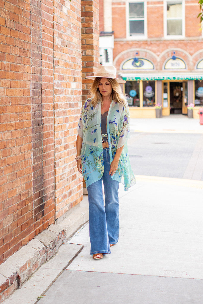 Birds & Bees Kimono - Ombre Turquoise