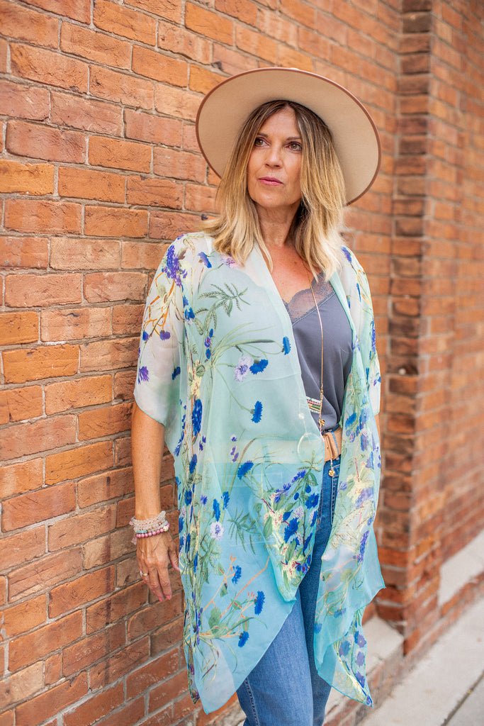 Birds & Bees Kimono - Ombre Turquoise