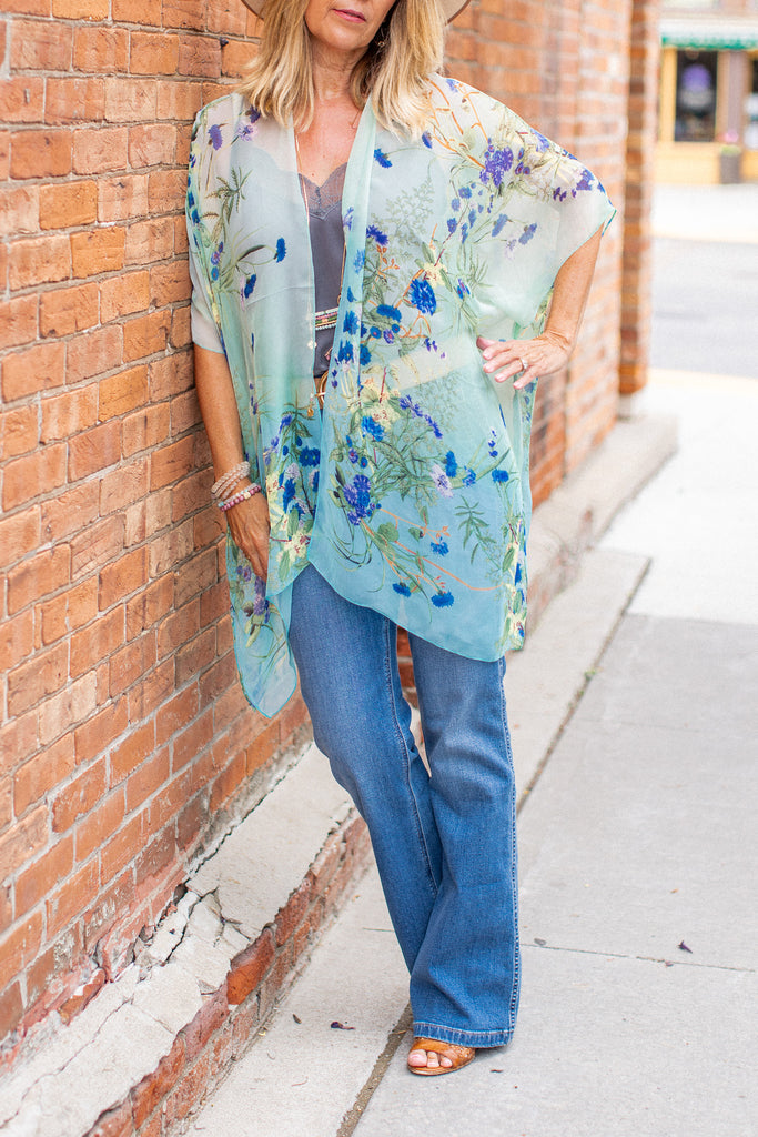 Birds & Bees Kimono - Ombre Turquoise