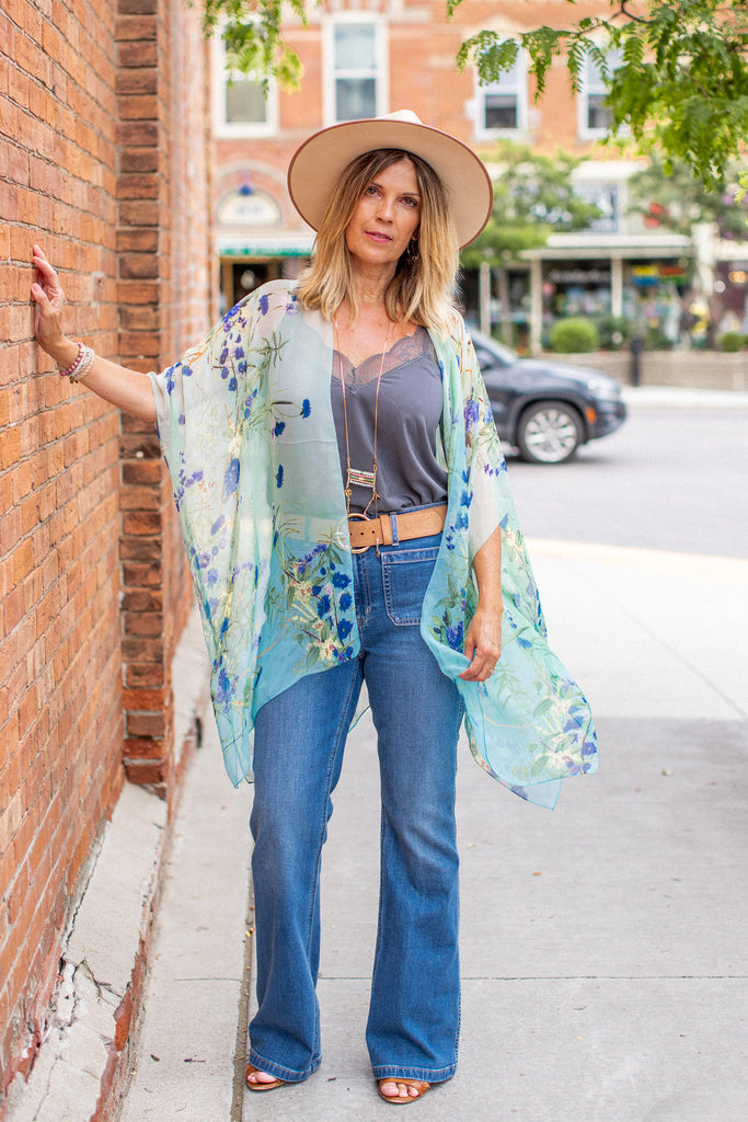 Birds & Bees Kimono - Ombre Turquoise