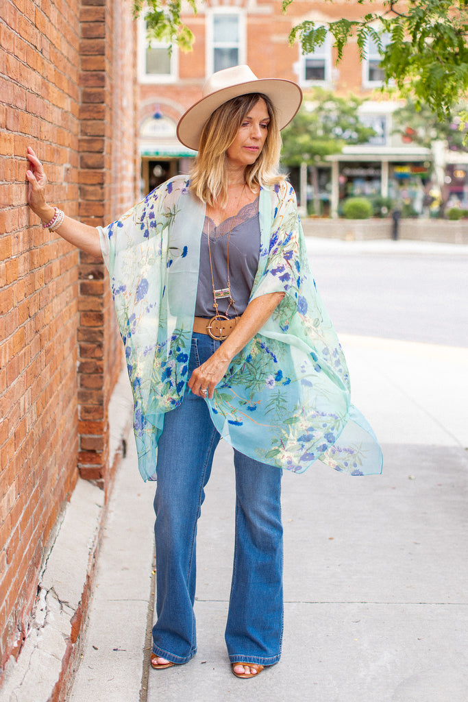 Birds & Bees Kimono - Ombre Turquoise