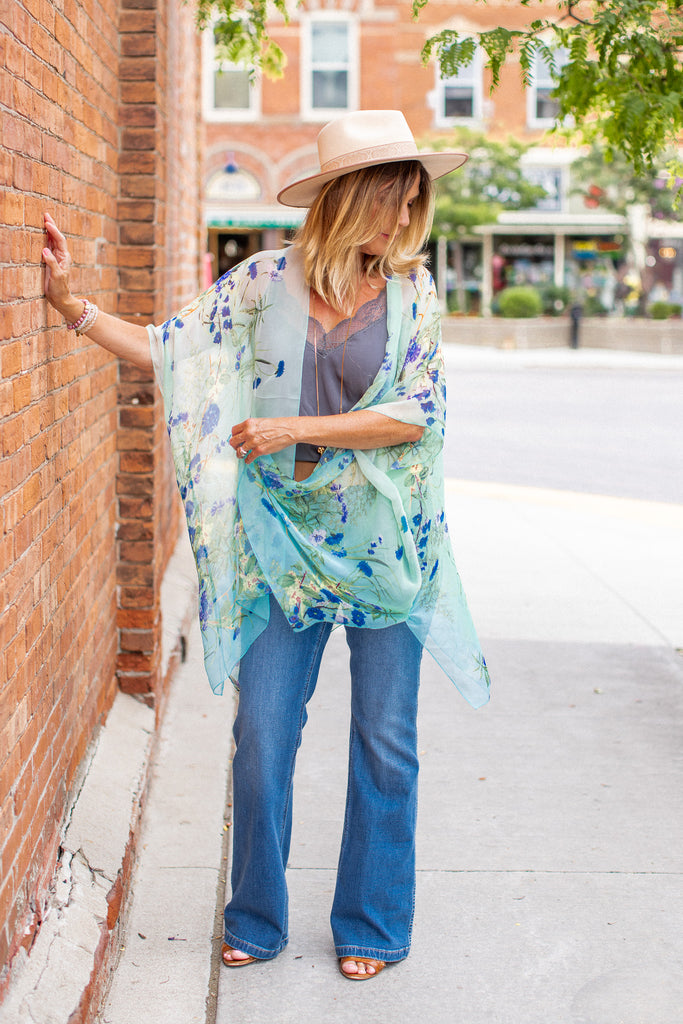 Birds & Bees Kimono - Ombre Turquoise