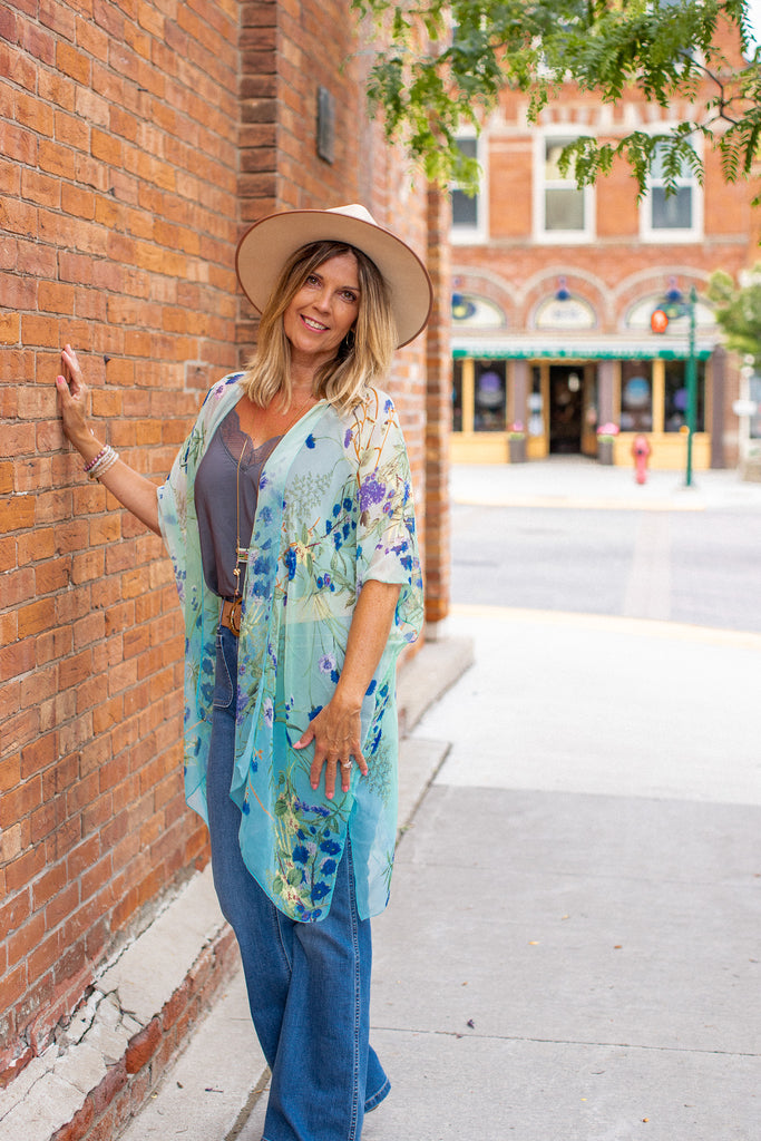 Birds & Bees Kimono - Ombre Turquoise