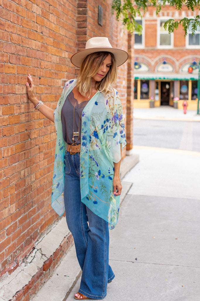 Birds & Bees Kimono - Ombre Turquoise