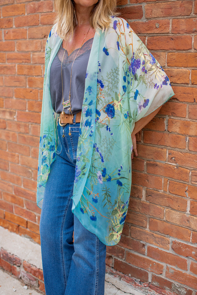 Birds & Bees Kimono - Ombre Turquoise