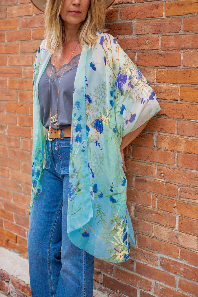 Birds & Bees Kimono - Ombre Turquoise