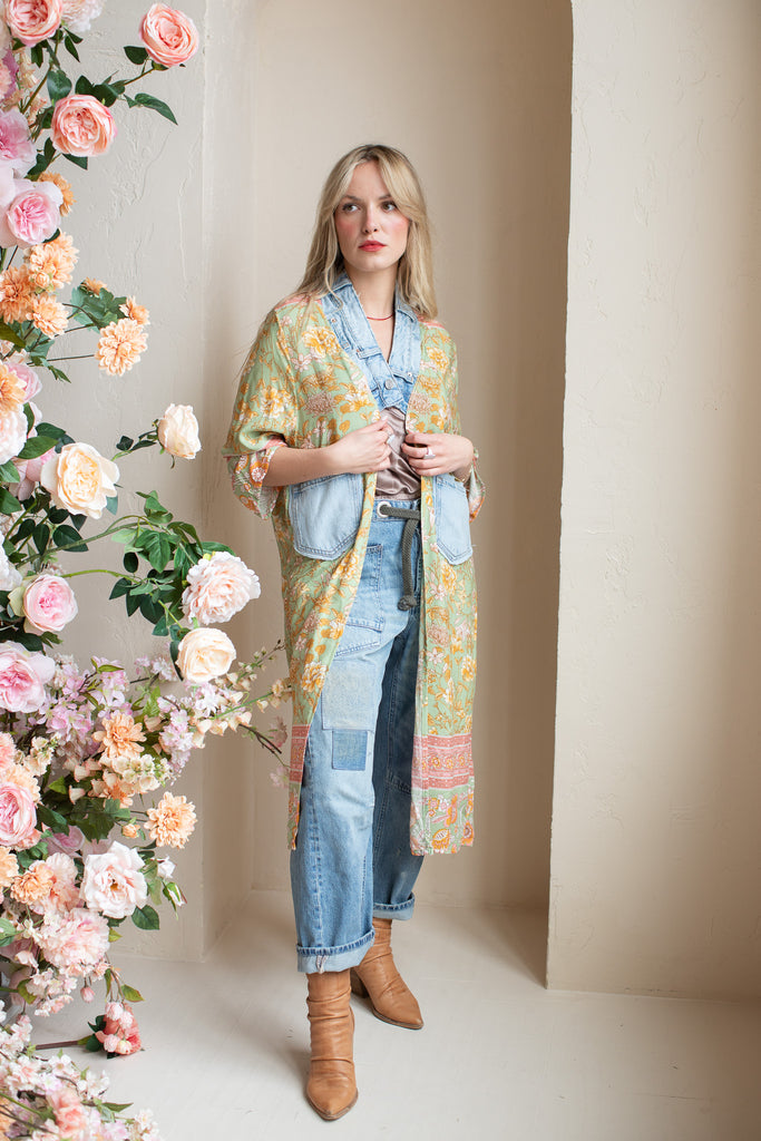 From The Heart - Wildflower Duster W/ Light Blue Denim - SEA FOAM