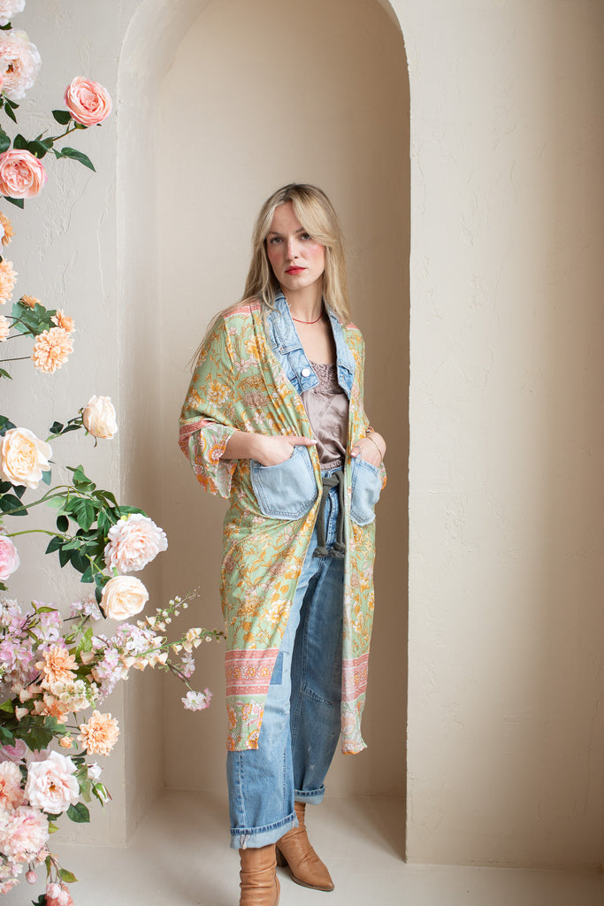 From The Heart - Wildflower Duster W/ Light Blue Denim - SEA FOAM