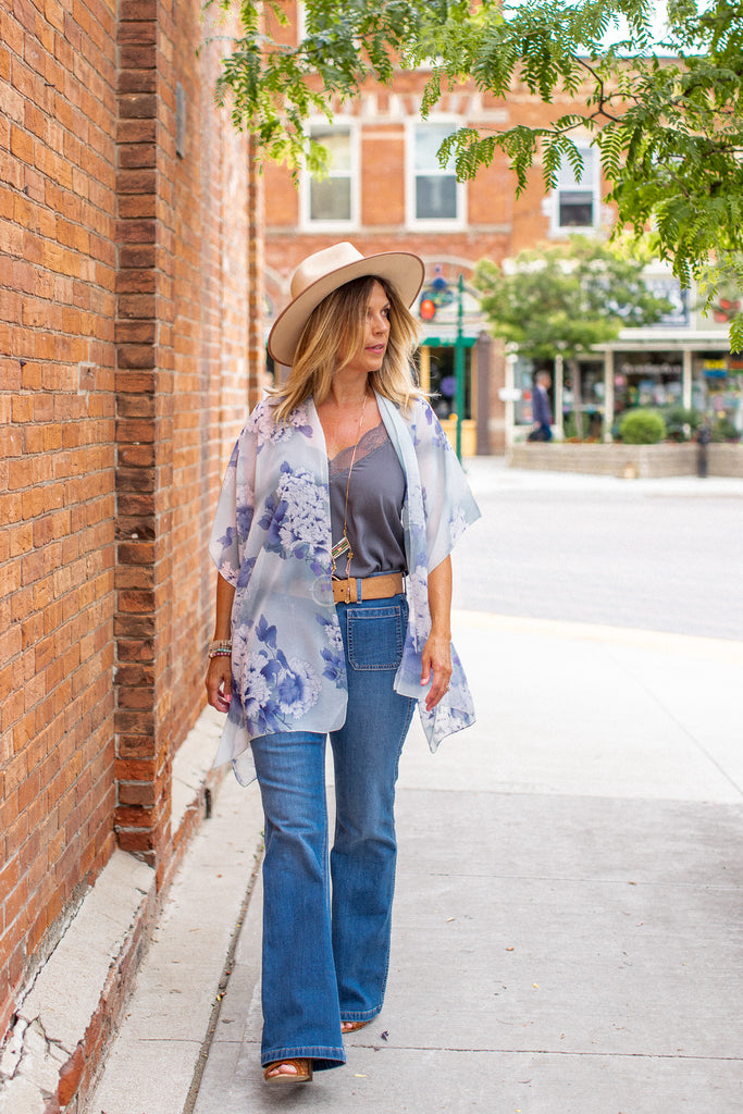 Sweet Peony Kimono - Washed Blue