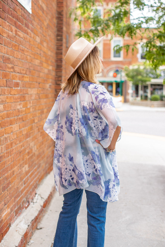 Sweet Peony Kimono - Washed Blue