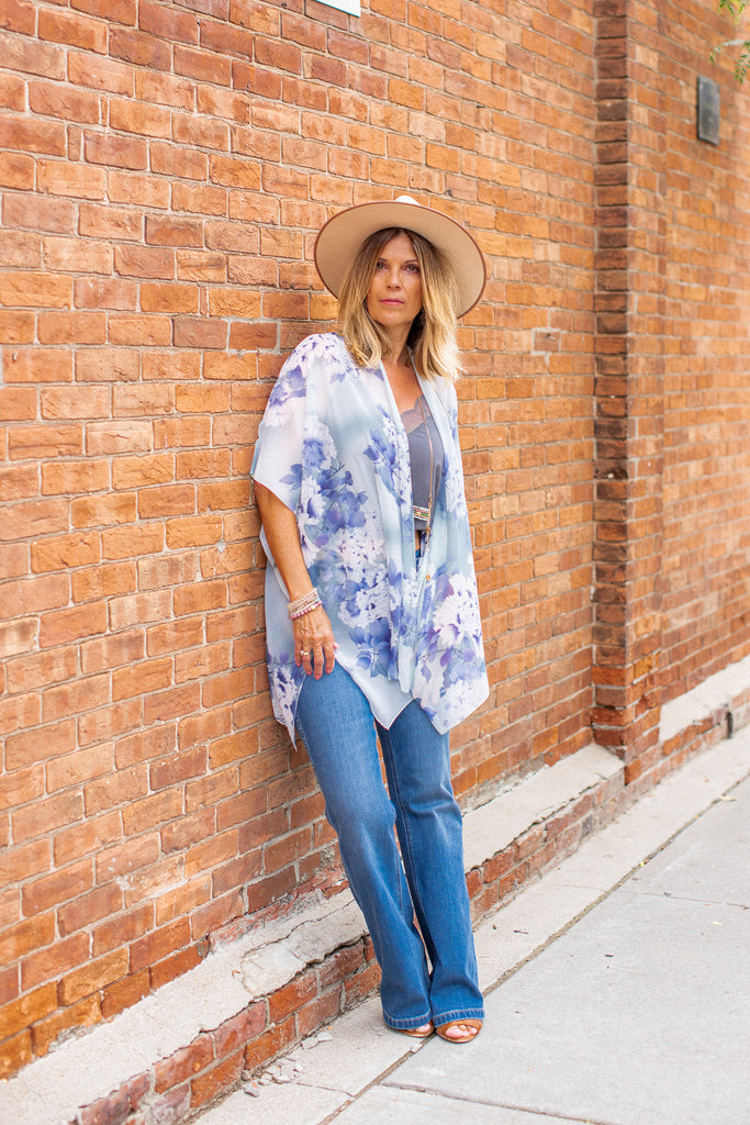 Sweet Peony Kimono - Washed Blue