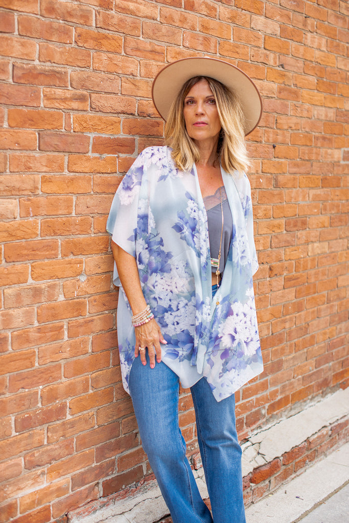 Sweet Peony Kimono - Washed Blue