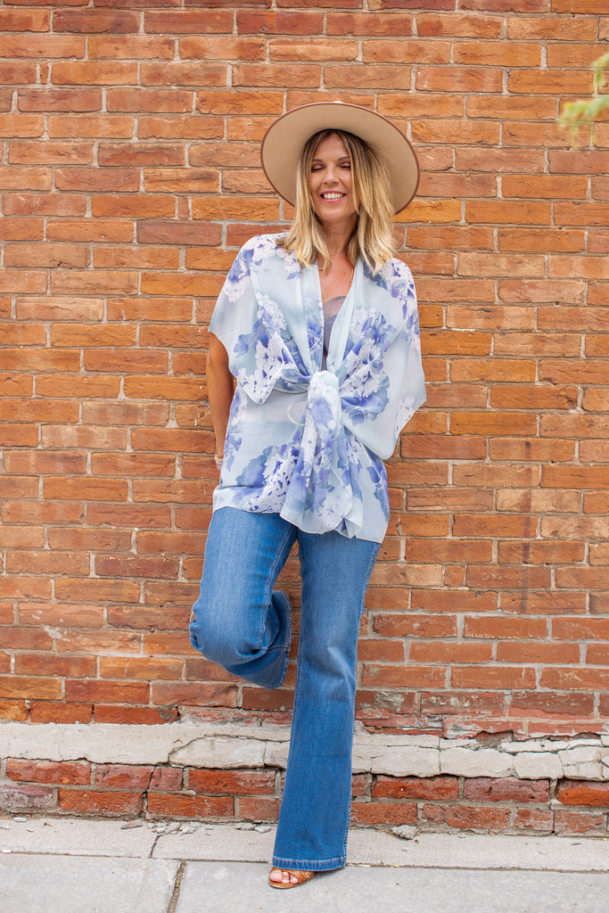 Sweet Peony Kimono - Washed Blue