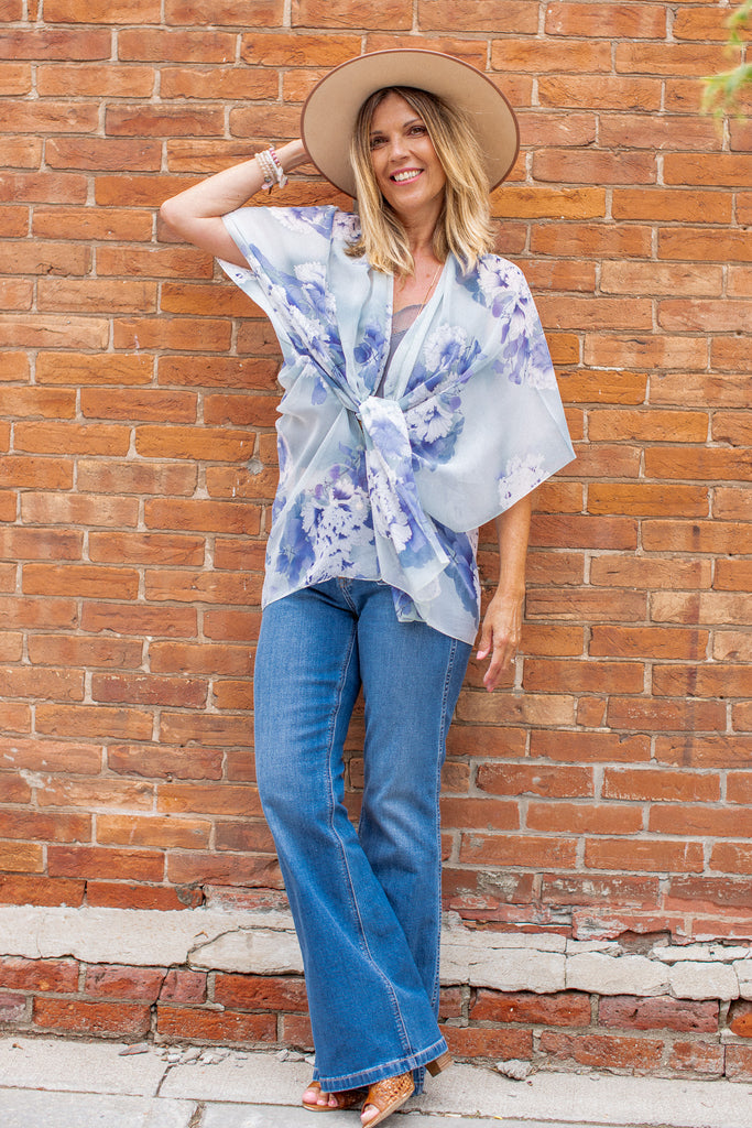 Sweet Peony Kimono - Washed Blue