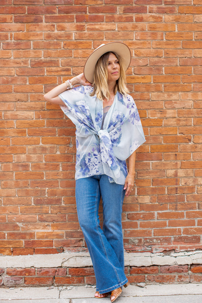 Sweet Peony Kimono - Washed Blue