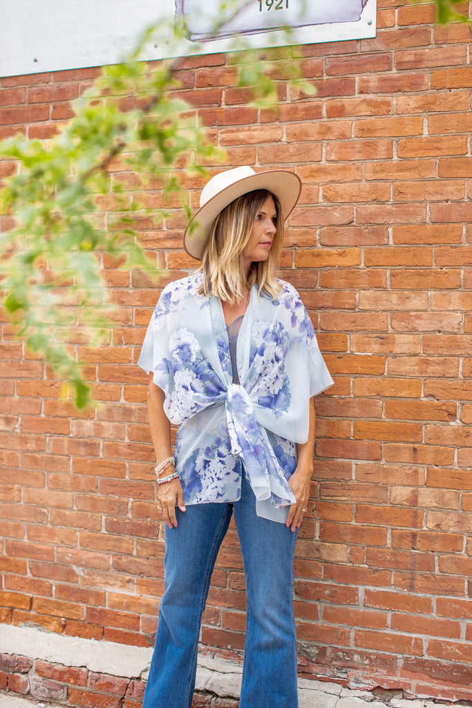 Sweet Peony Kimono - Washed Blue