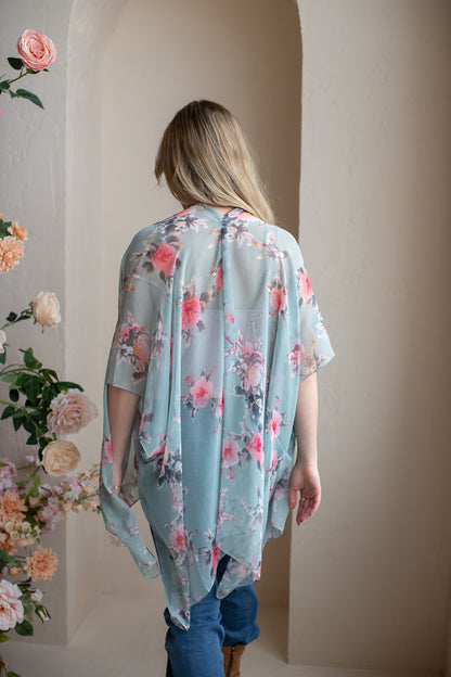 Hibiscus Kimono -Seafoam