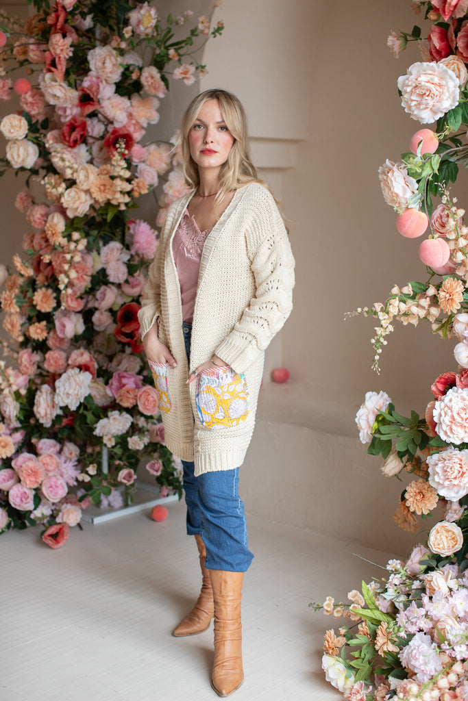 From The Heart - Patchwork Dreams Cable Knit Sweater / CREAM