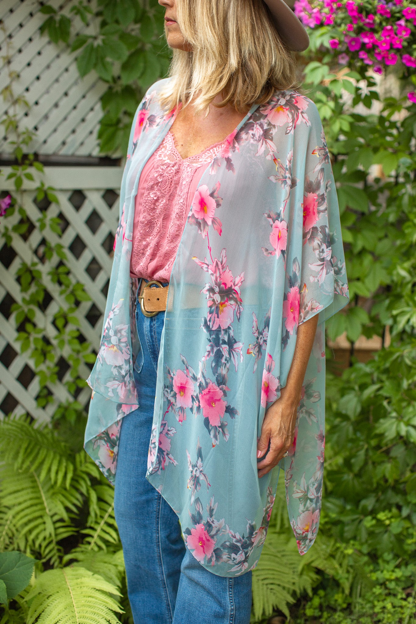 Hibiscus Kimono -Seafoam