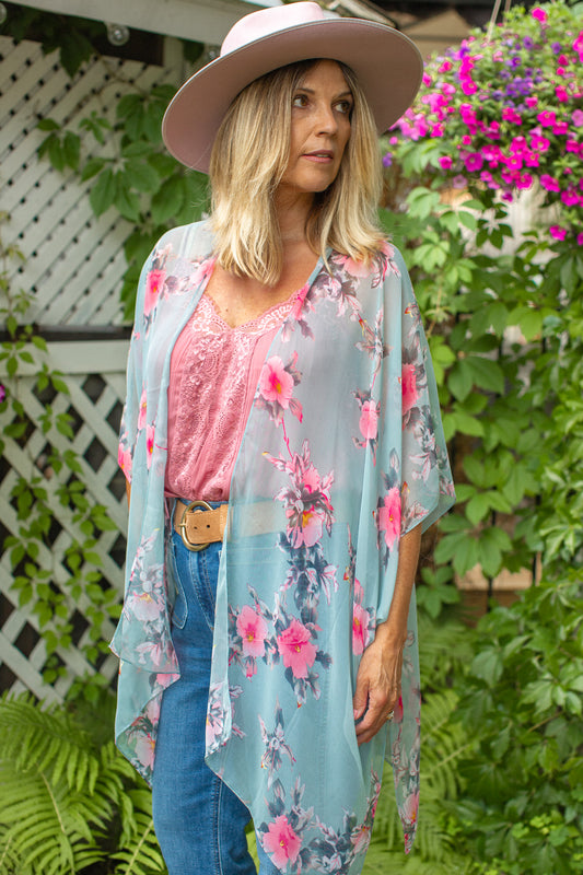 Hibiscus Kimono -Seafoam