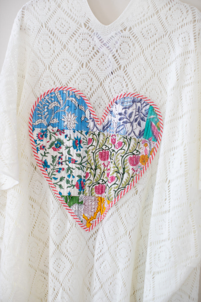 From The Heart - Cream Fringe Knit w/ quilted patchwork