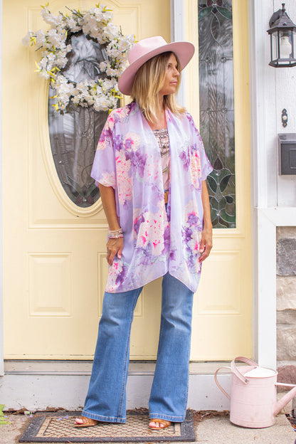 Sweet Peony Kimono - Washed Violet