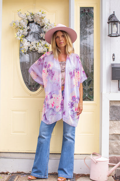 Sweet Peony Kimono - Washed Violet