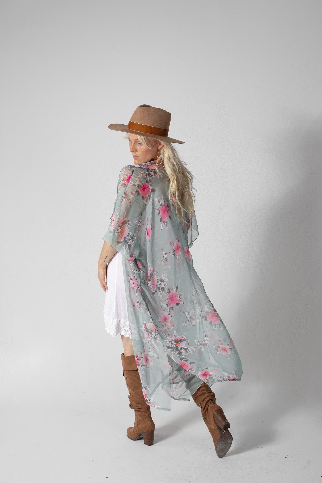 Duster Kimono - Hibiscus - Sea Foam
