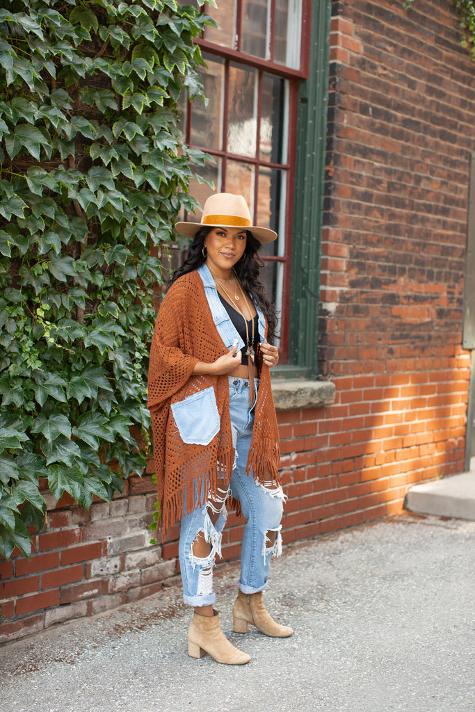 Dreamscape - Knit/Denim Duster - Rust w/ Light Denim