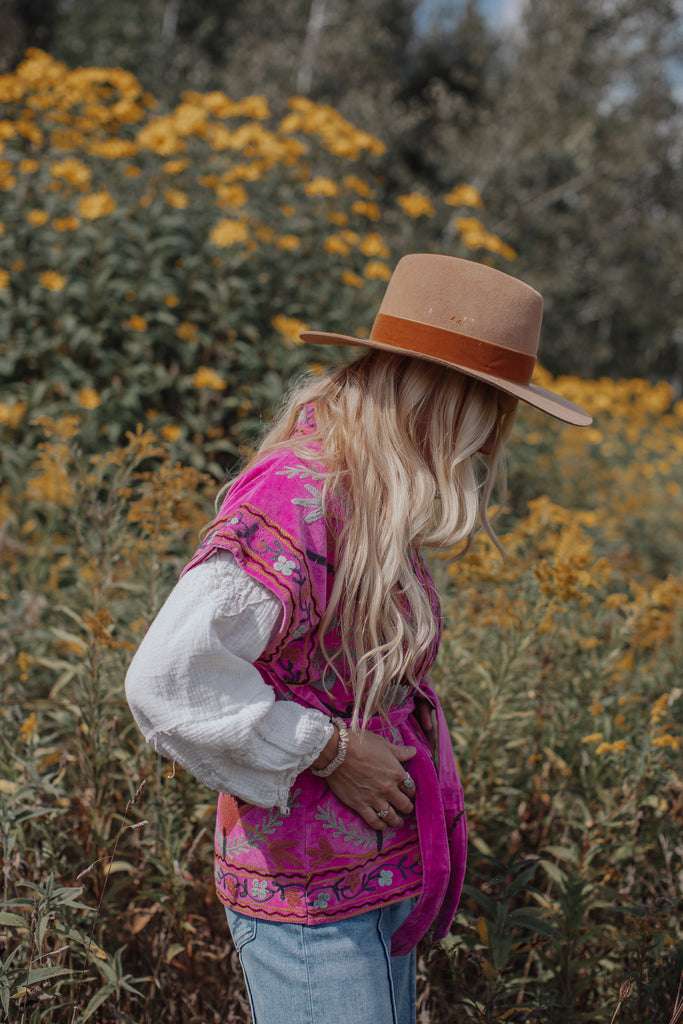 ELLEFLOWER HOUSE LINE - Wildwood Velvet Vest - Wild Rose
