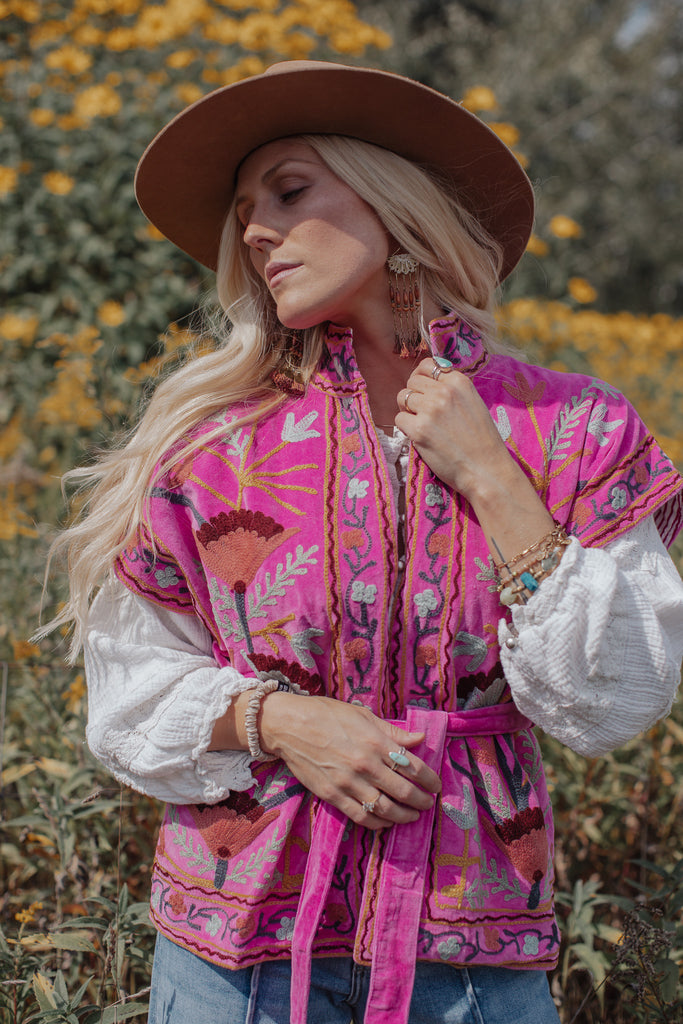 ELLEFLOWER HOUSE LINE - Wildwood Velvet Vest - Wild Rose